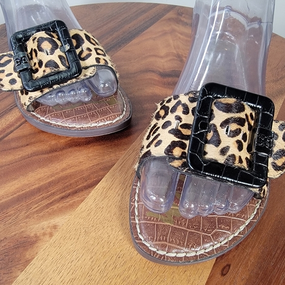 Sam Edelman Granada Leopard Print Fur Slide Sandals with Buckle Size 7 - Picture 13 of 13